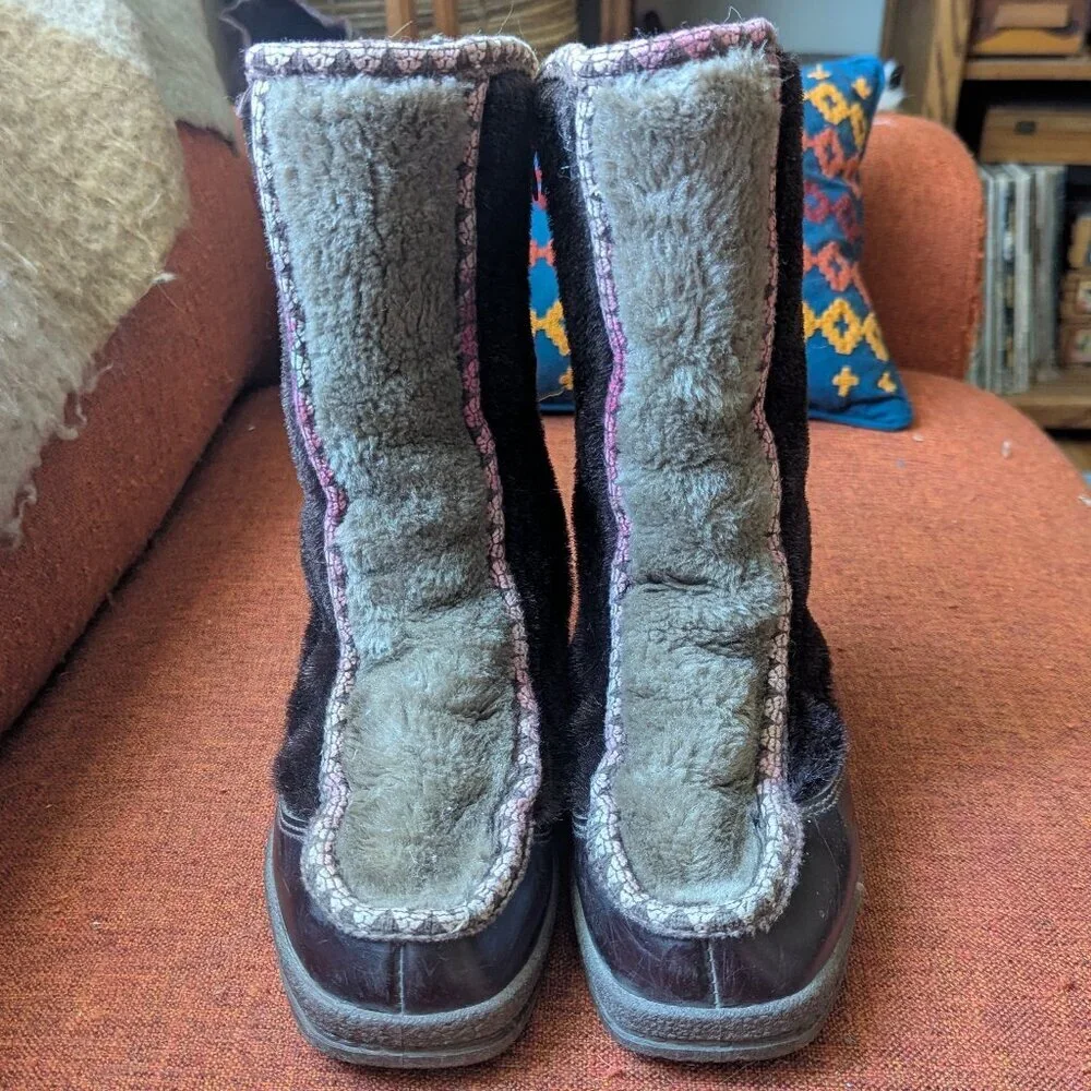 Vintage Scandi‎ Girl Fur Fleece Sherpa Boot Scandinavian Boho Snowland Winter 8
